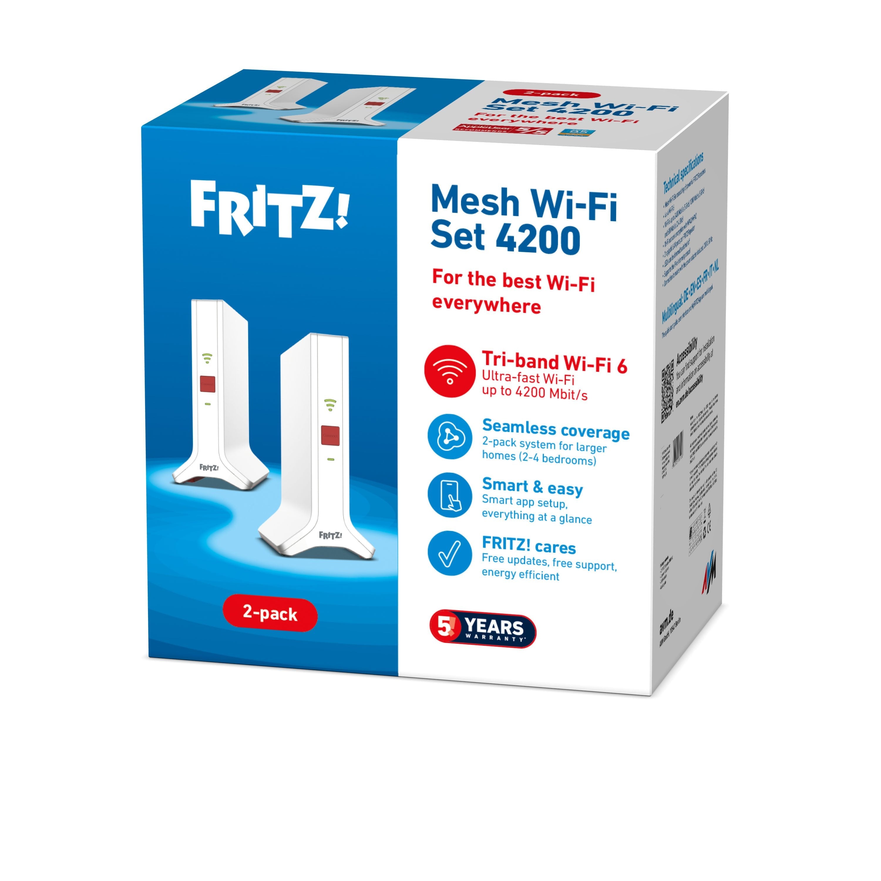 EAN 4023125031106 - Mesh Set FRITZ! 4200 2-pack Edition International Doble banda (2,4 GHz / 5 GHz) Wi-Fi 6 (802.11ax) Rojo, imagen 10