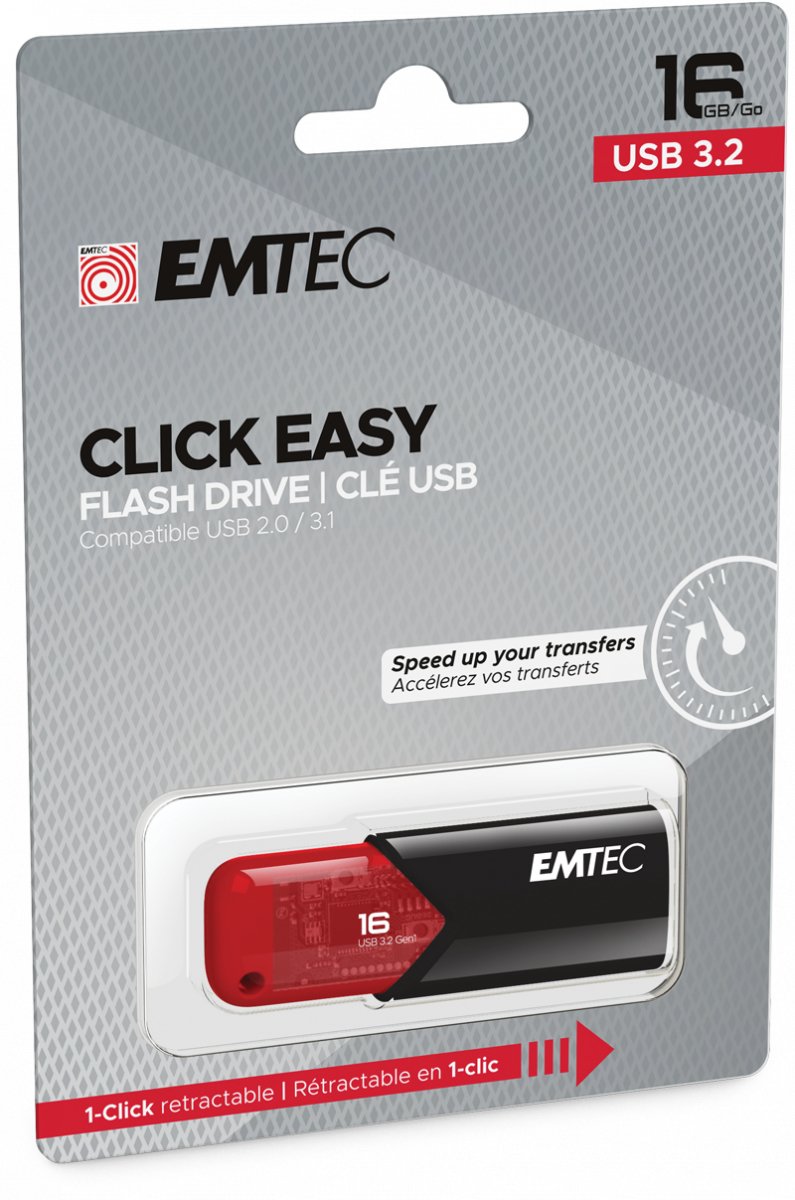 Pendrive Emtec Usb-Stick 16 Gb B110 Usb 3.2 Click Easy Red