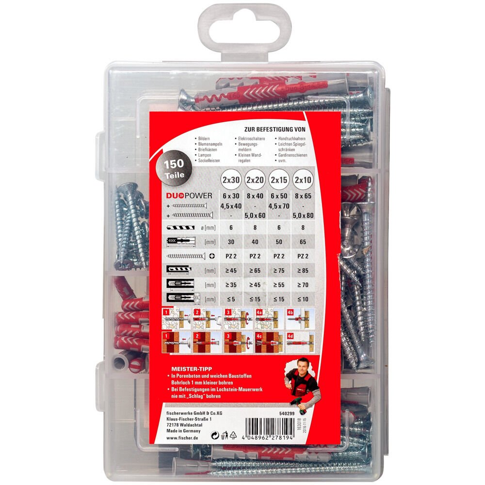 EAN 4048962278194 - Fischer 540299 tornillo de anclaje y taco 150 pieza(s) Juego de enchufes de pared y tornillos imagen 3