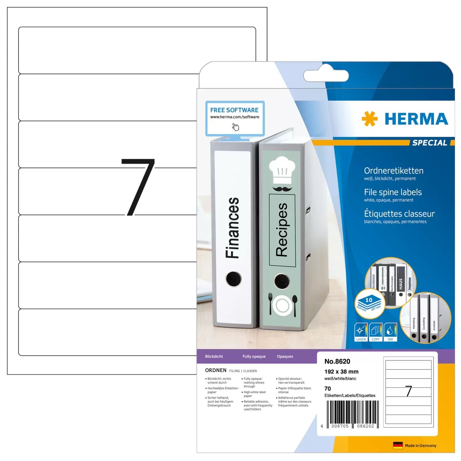 EAN 4008705086202 - HERMA 8620 etiqueta autoadhesiva Rectángulo redondeado Permanente Blanco 70 pieza(s) imagen 1