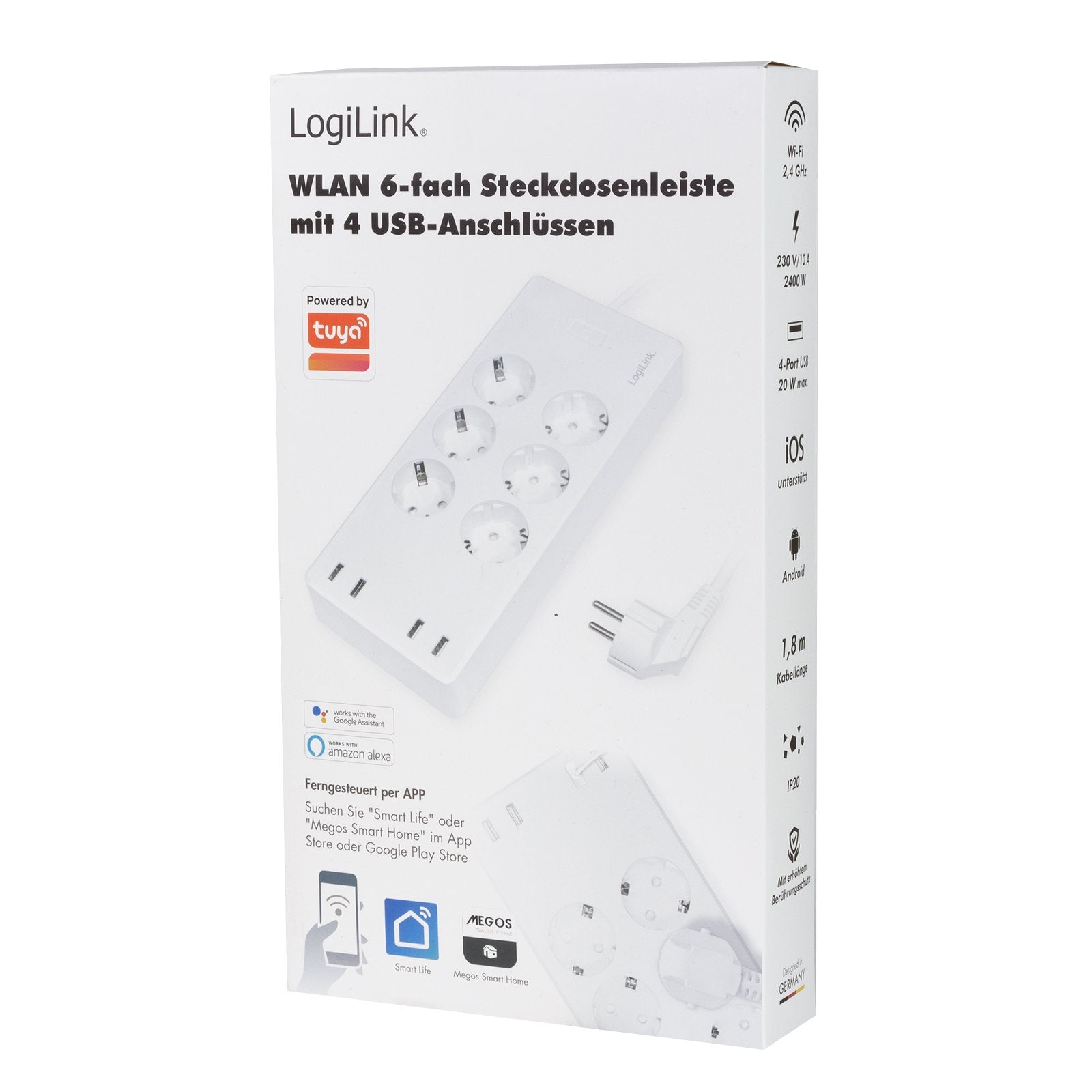 EAN 4052792066784 - LogiLink SH0105 regleta inteligente 6 salidas AC Tipo F 1,8 m 4 2400 W Blanco imagen 8