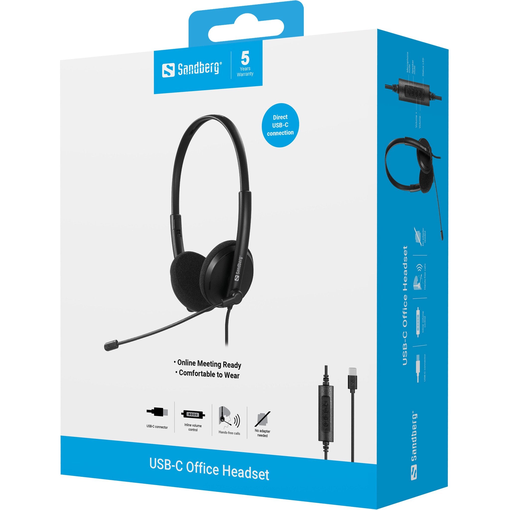 EAN 5705730126468 - Sandberg 126-46 auricular y casco Auriculares Alámbrico Diadema Oficina/Centro de llamadas USB Tipo C Neg imagen 7