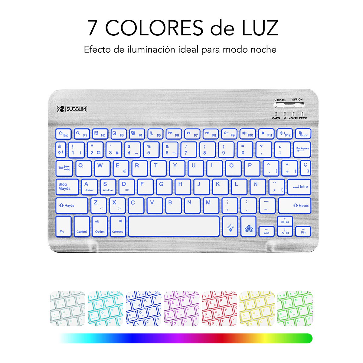 EAN 8436586740580 - SUBBLIM TECLADO SMART BACKLIT BLUETOOTH SILVER QWERTY Español Plata, Blanco imagen 5