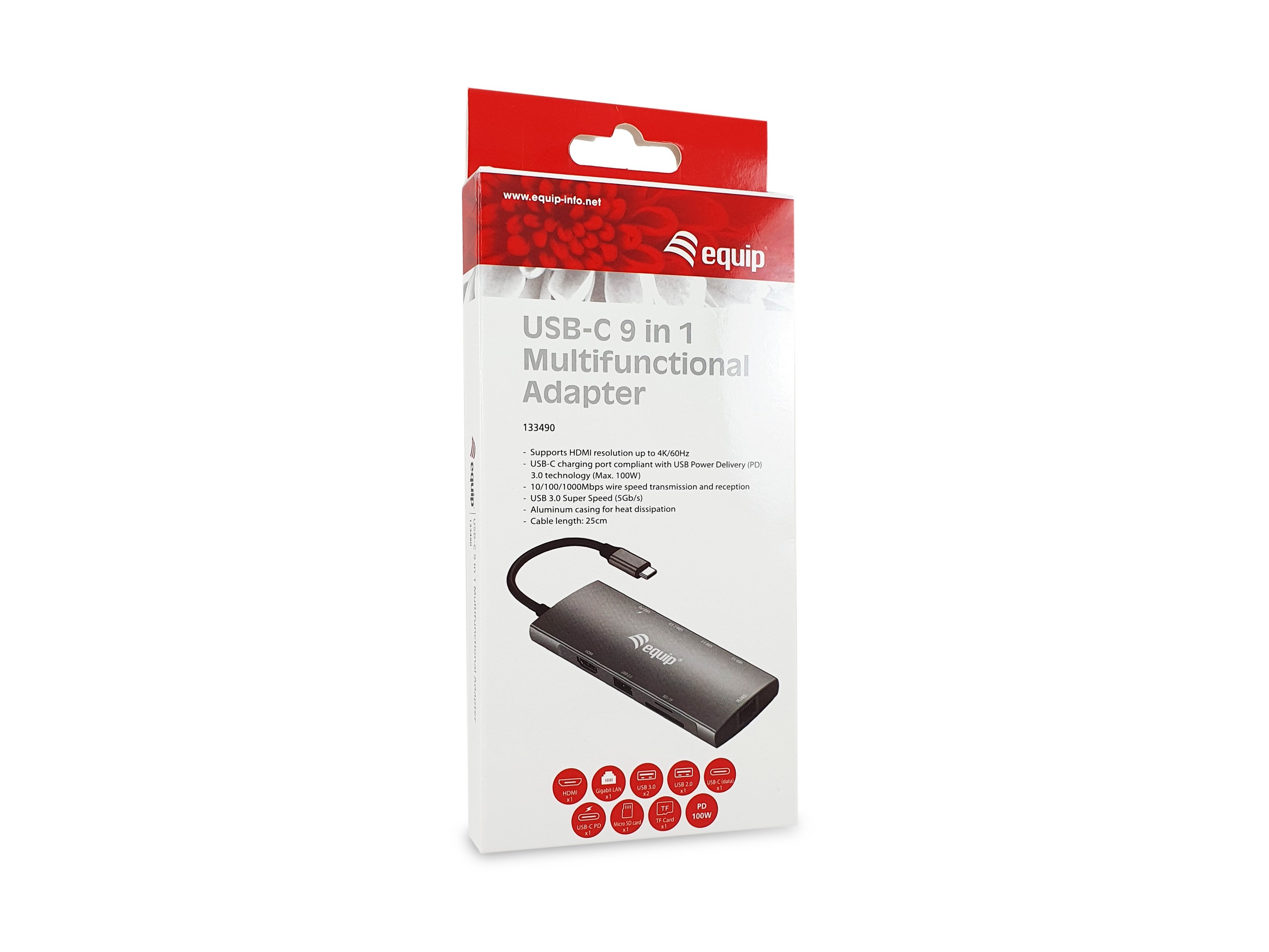 Equip Dock Usb-C->Hdmi, Gigabit Lan, Usb3.0, 100wpd, Sd Tf 0,25m