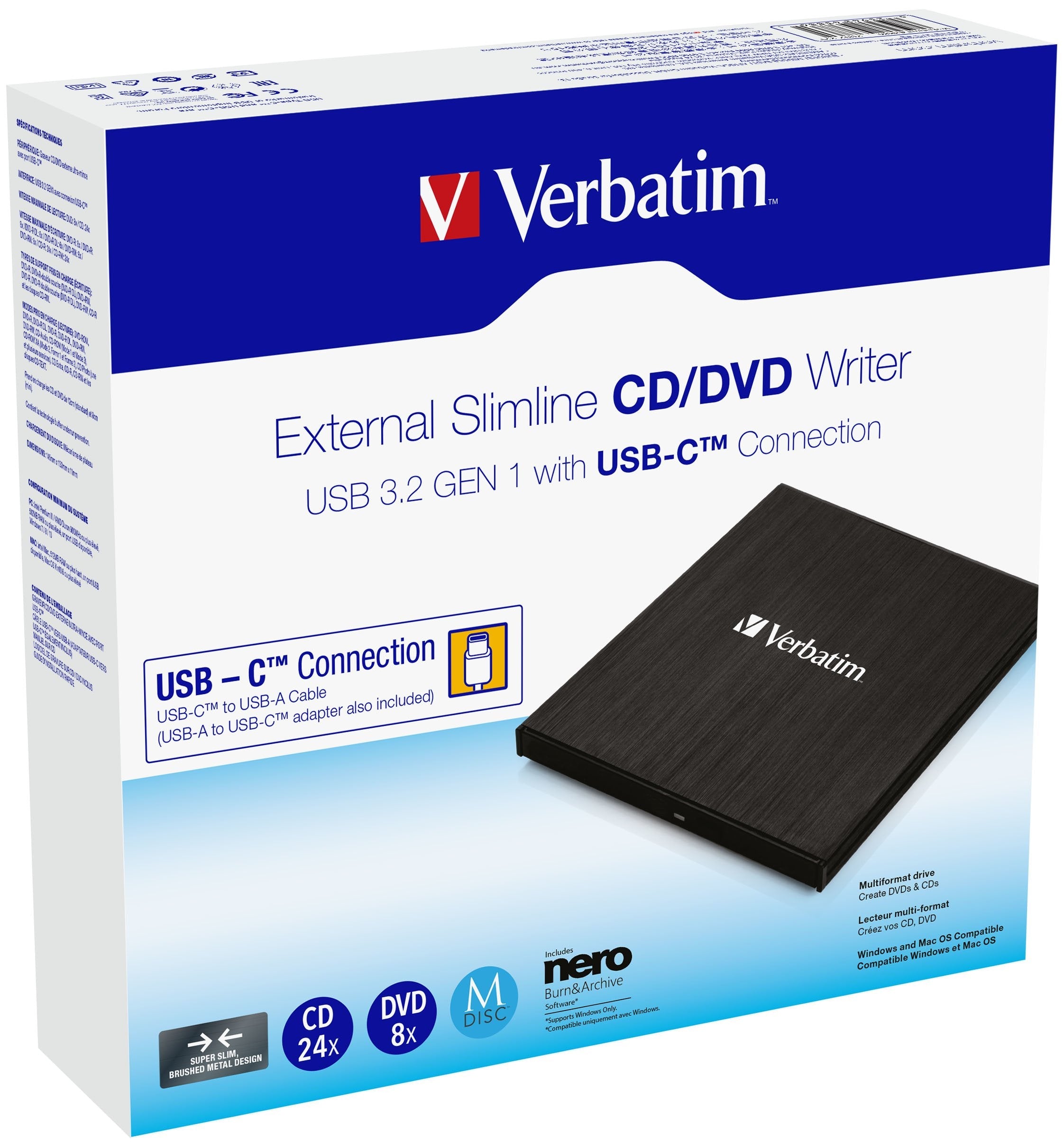 Grabadora Externa Cd Dvd Verbartim 43886 Conexión Usb Tipo-C
