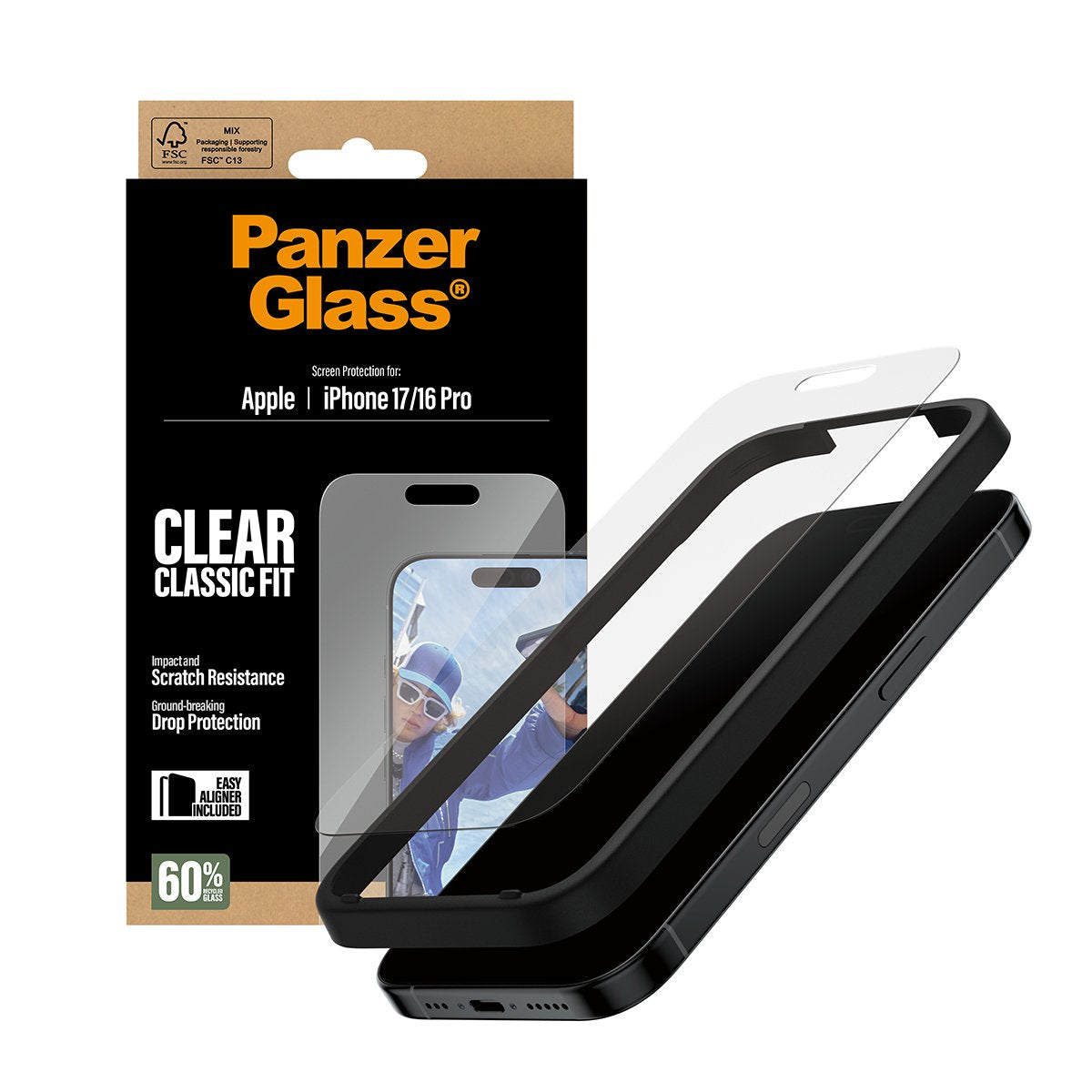 Panzerglass Screen Protector Iphone 17/ Iphone 16 Pro Classic Fit W. Easyaligner