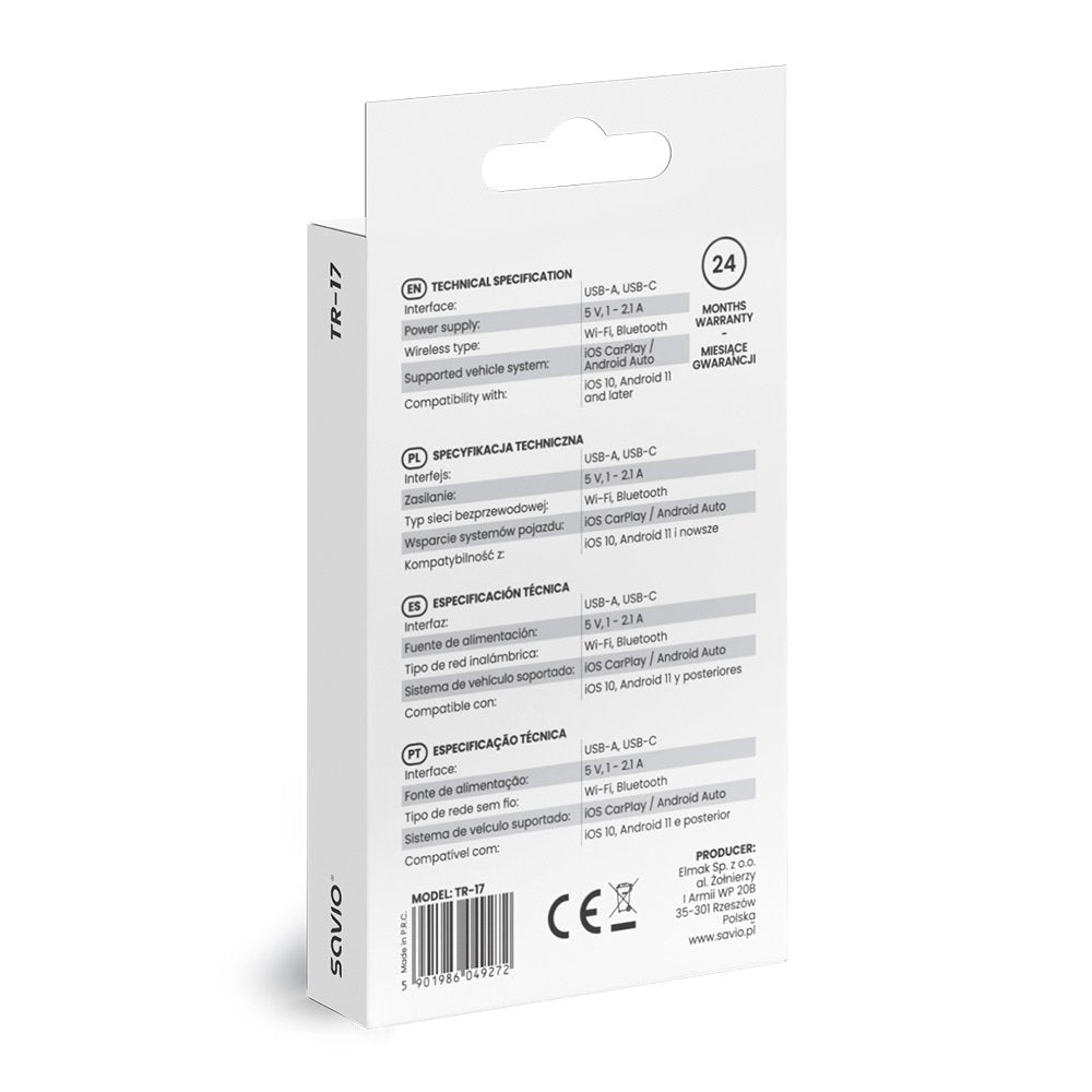 Inalámbrico Adapter Carplay & Android Auto Tr-17