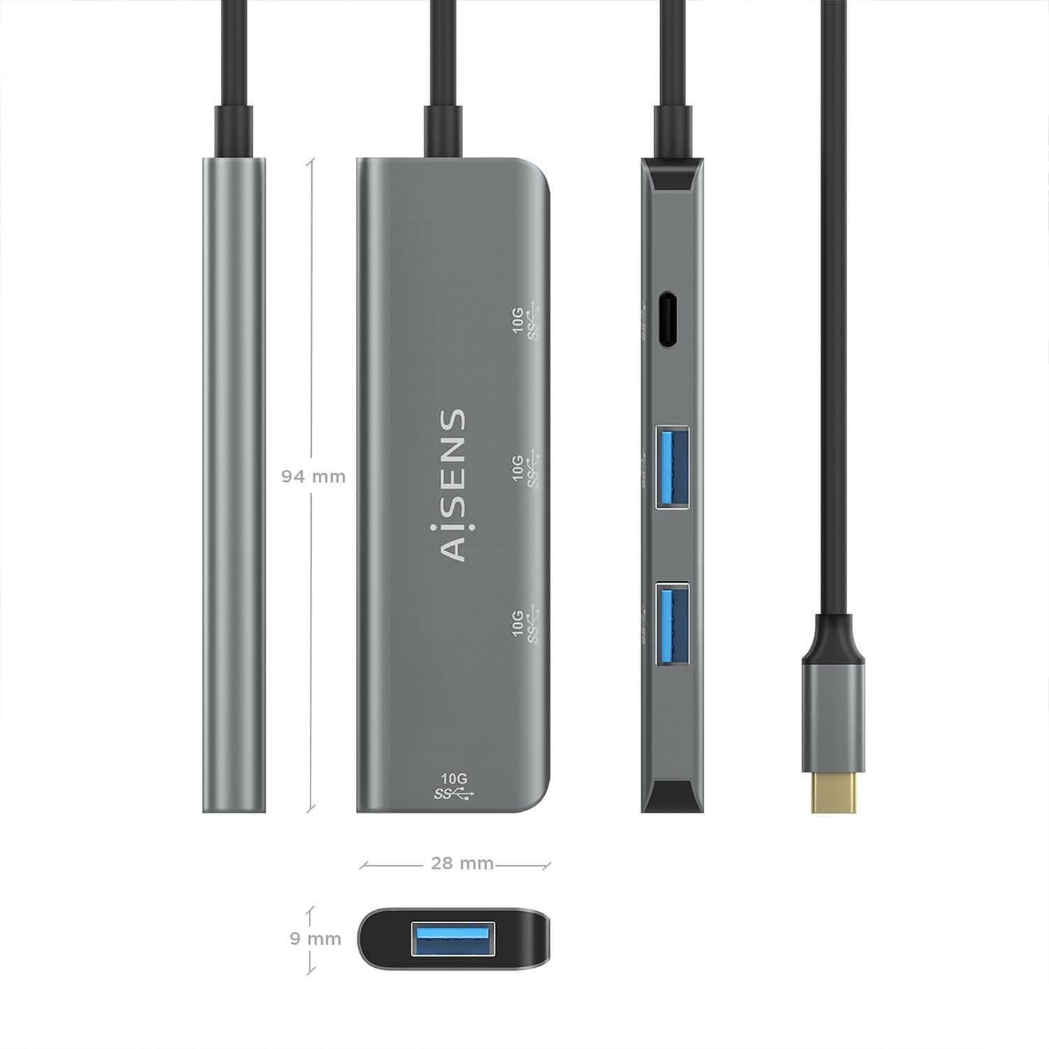 Aisens Hub Usb 3.2 Gen2 10g Usb-C - Usb-C/M-1xusb-C/H-3xusb-A/H - 15cm - Gris
