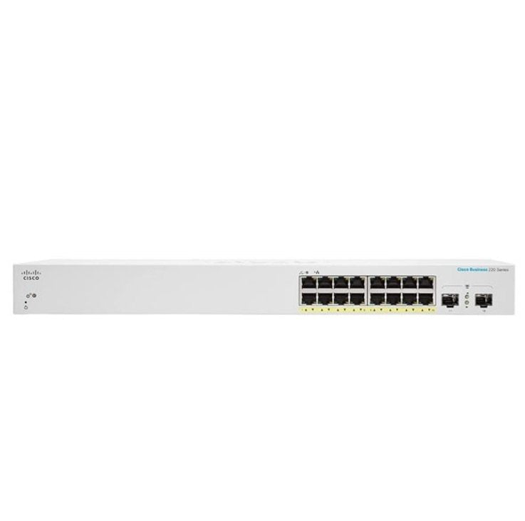 Cisco Business 220 Series Cbs220-16p-2g Conmutador Inteligente 16 X 10/100/1000 (Poe+) + 2 X Gigabit Sfp (Enlace Ascendente) Montaje En Rack Poe+ (130 W) Refabricado