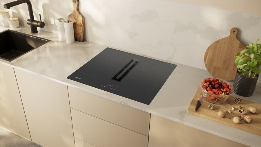 Neff V56nbs1l0 N 50, Placa De Cocina Independiente Negra, 60 Cm, Con Campana Extractora Integrada V56nbs1l0