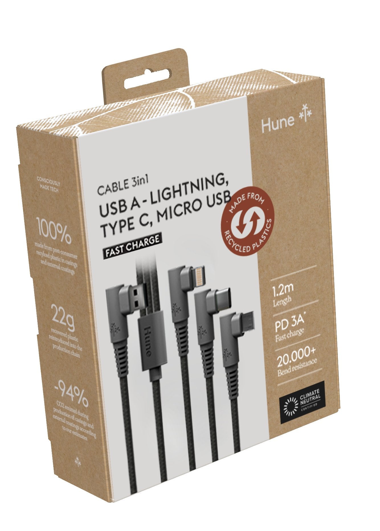 Cable Hune Eco Trenzado 1.2m 3 En 1 Bosque