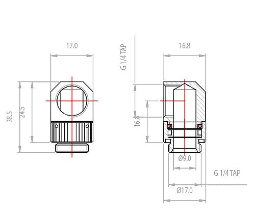 K Koolance G1 4 Ag A G1 4 Ig Adapter, 90°, Swivel - Vernickelt