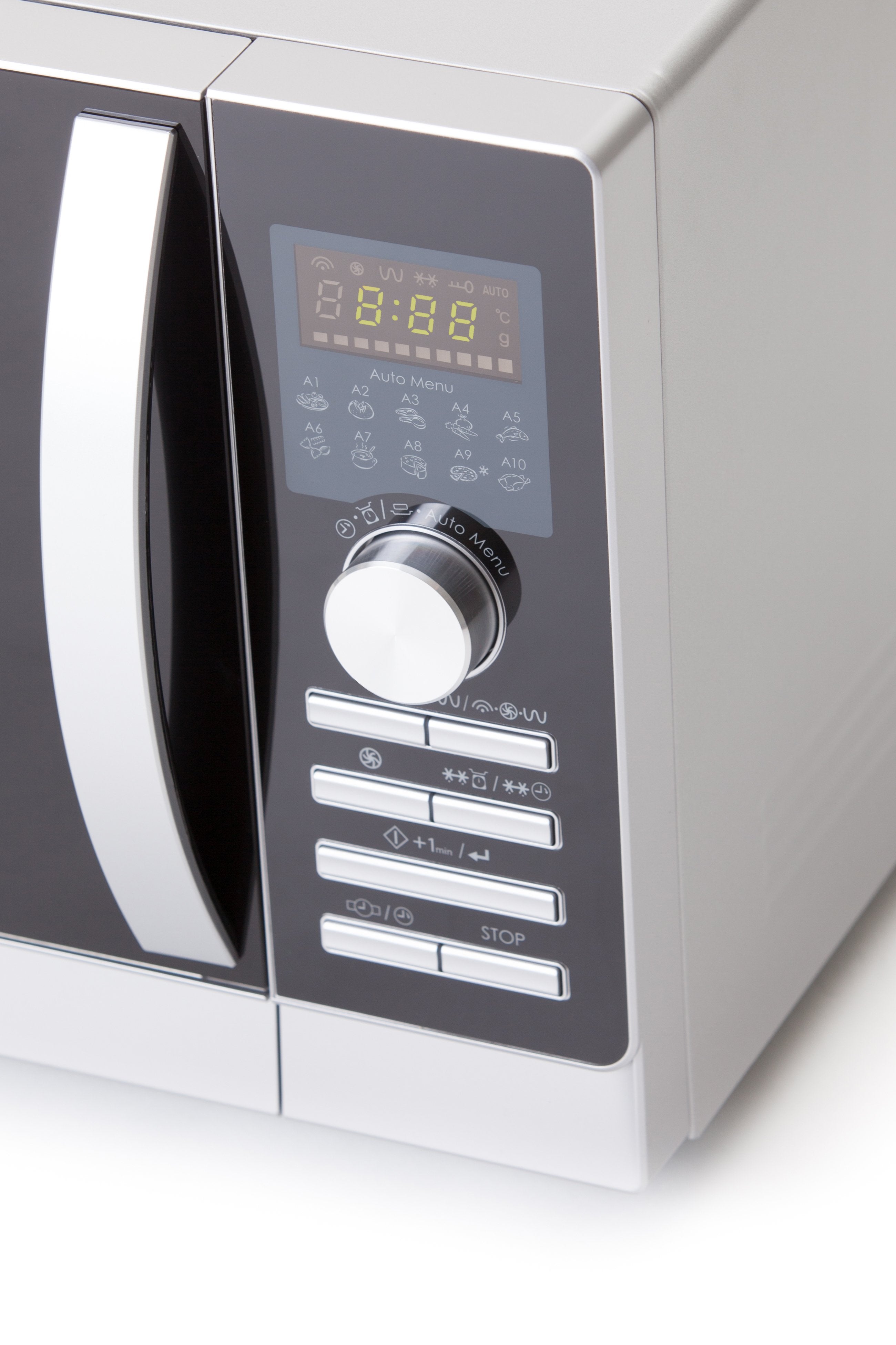 Microondas Con Grill 3 En 1 Sharp R843inw 900w (1200/1100/500w Grill) Conveccion 2500w 25 Litros 10 Funciones Cocción Automática Acero Inox