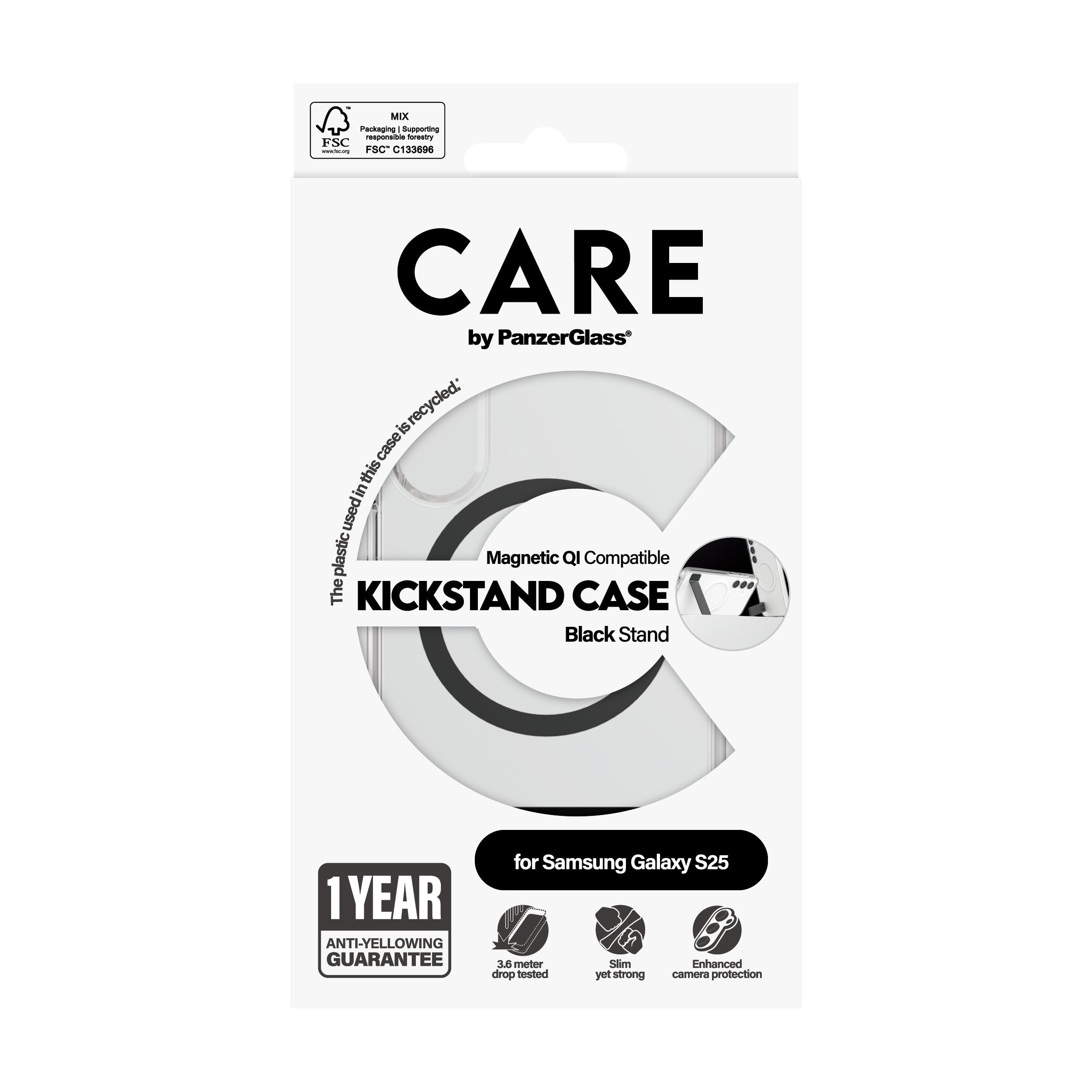 EAN 5715685016493 - PanzerGlass CARE™ by ® Case Transparent w. Black Kickstand & Qi Compatible Samsung Galaxy S25 funda para imagen 3