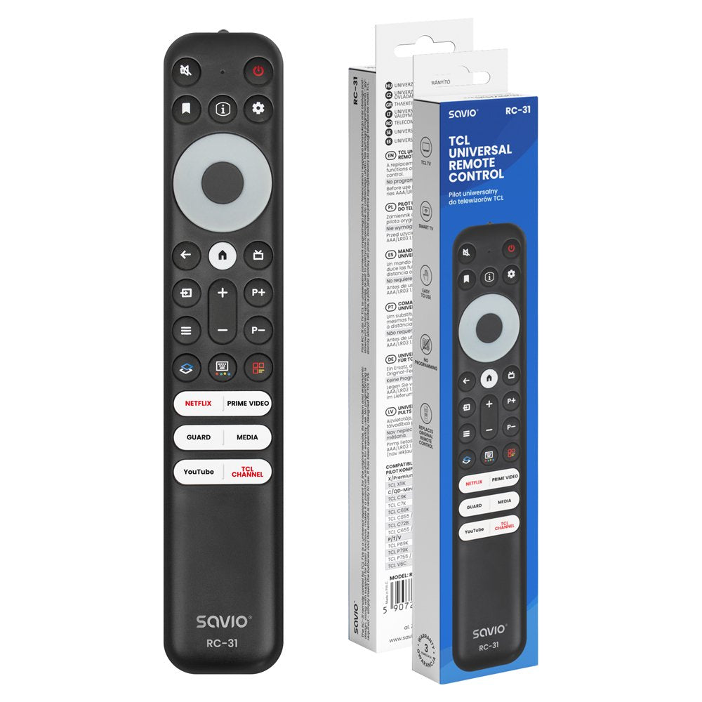 Savio Rc-31 Mando A Distancia Universal/De Repuesto Para Tv Tcl Smart Tv