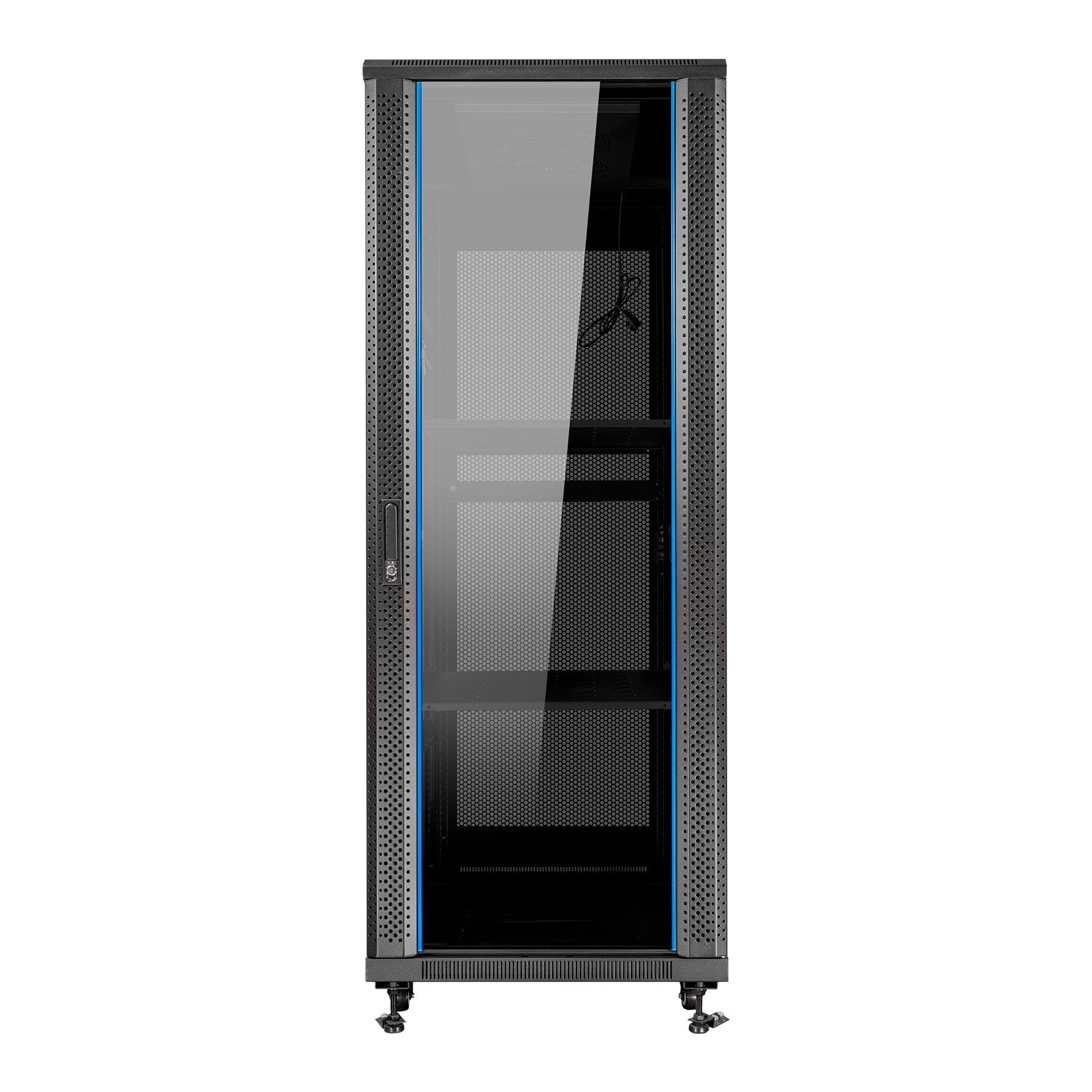 Armario De Suelo 19 Aiten Data 37u Ai6637 600 X 600 X 1780 2cl 4r Mo Color Negro Puerta De Cristal Templado Puerta Trasera Perforada