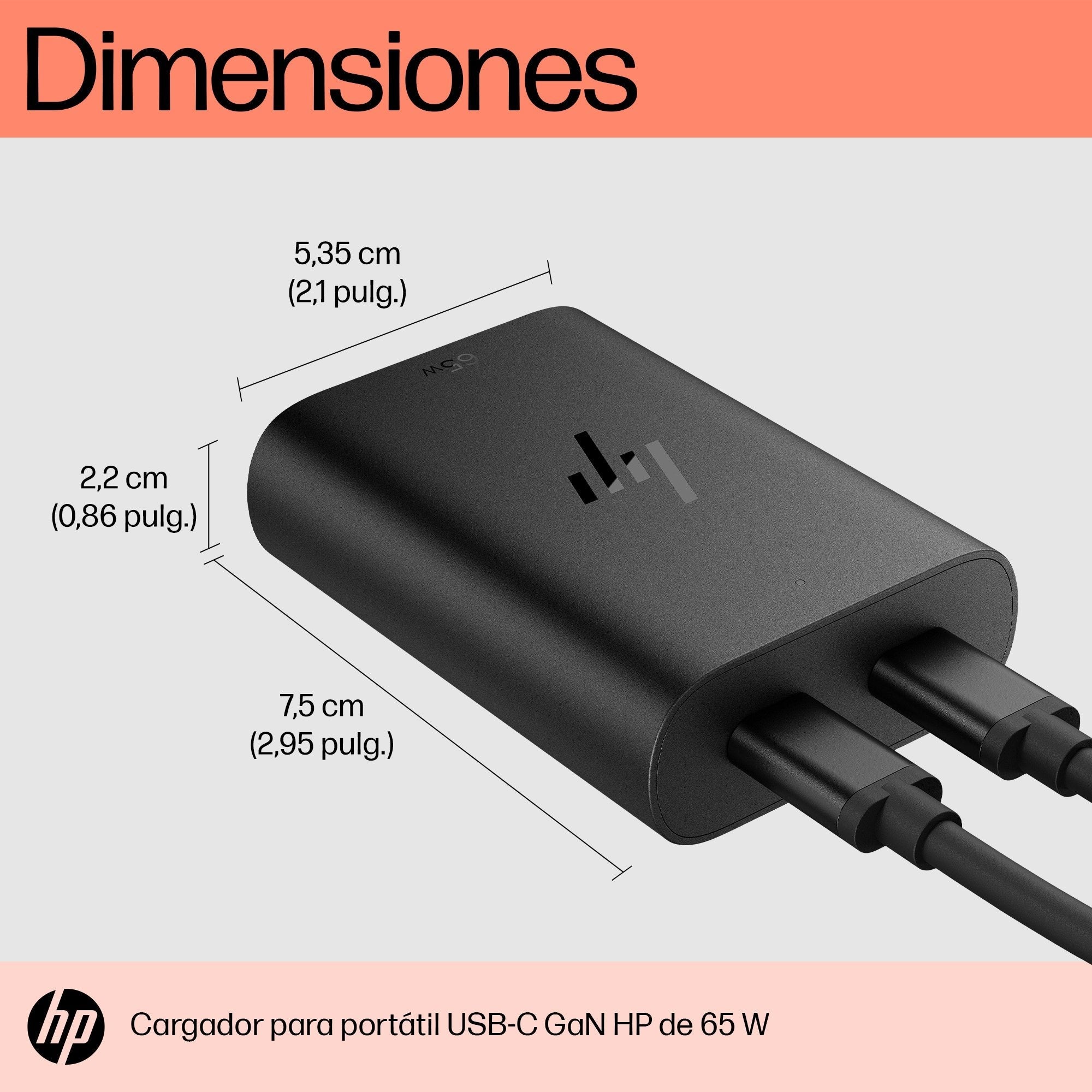 Cargador Para Portátil Hp Usb-C De Nitruro De Galio De 65 W