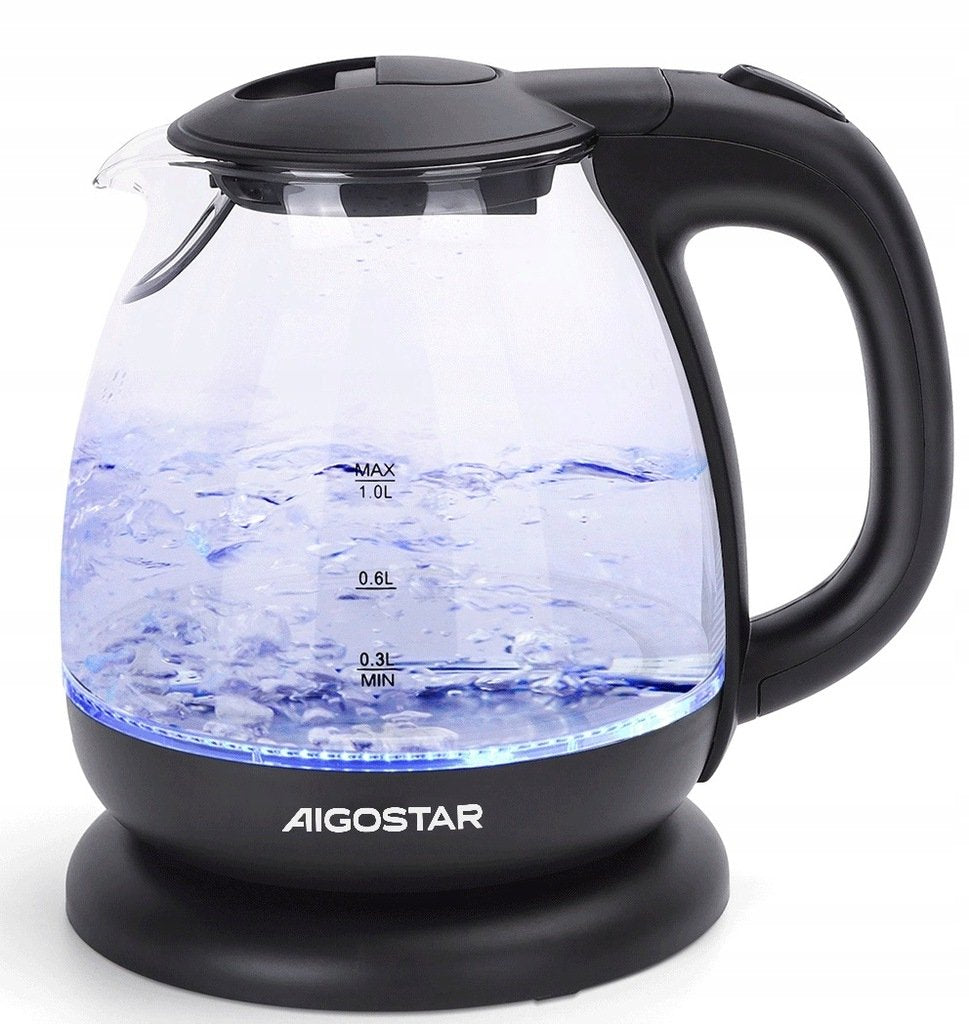 Mini Hervidor Electrico De Vidrio 2200w 1l Negro Aigostar