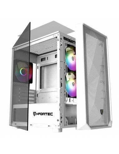 Nfortec Caja Microatx Gaming Cristal Templad Dys White. Usb 3.0 Rgb. Blanco