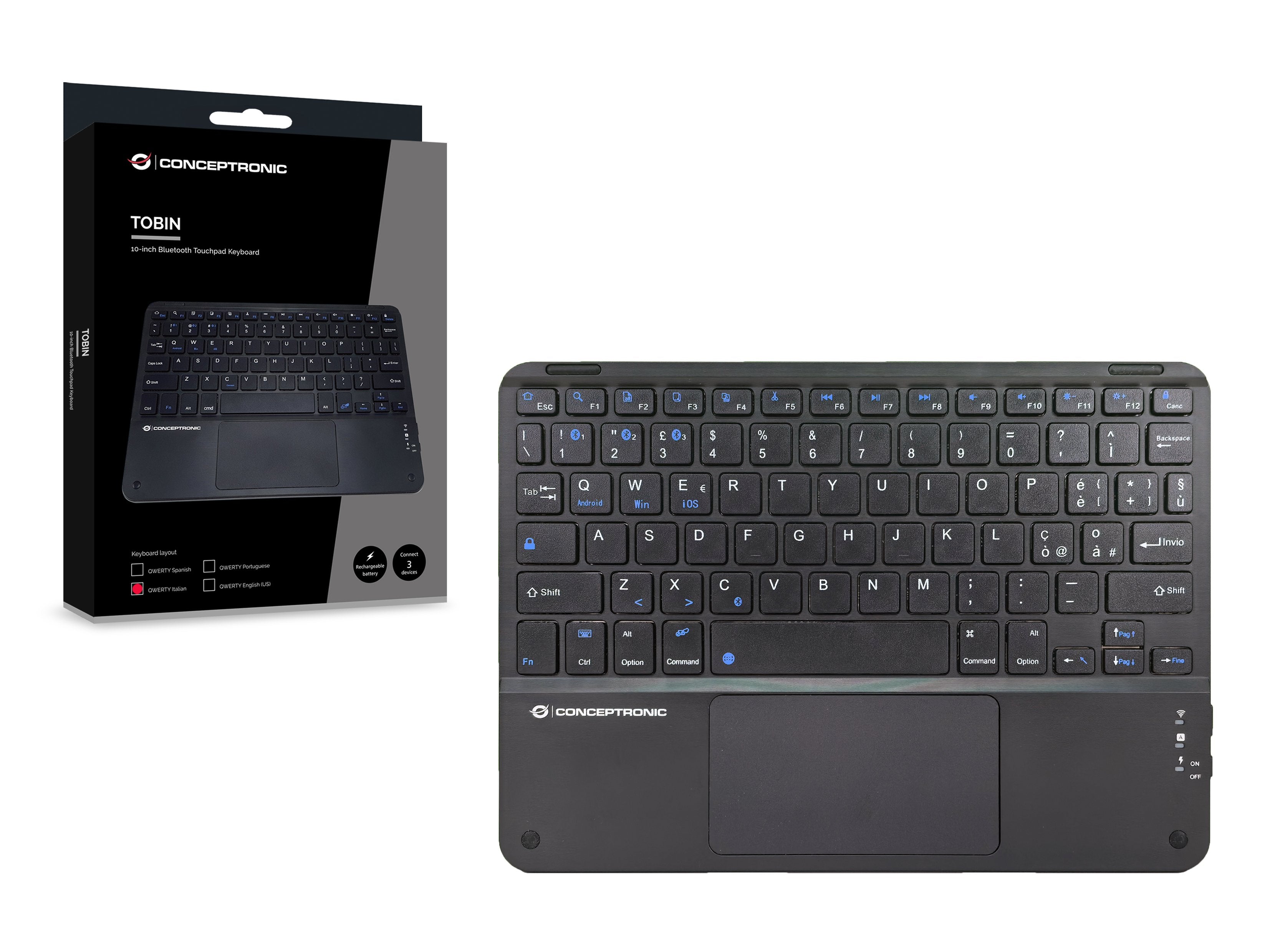 Conceptronic Wireless Teclado, Layout Italien. 10" Negro