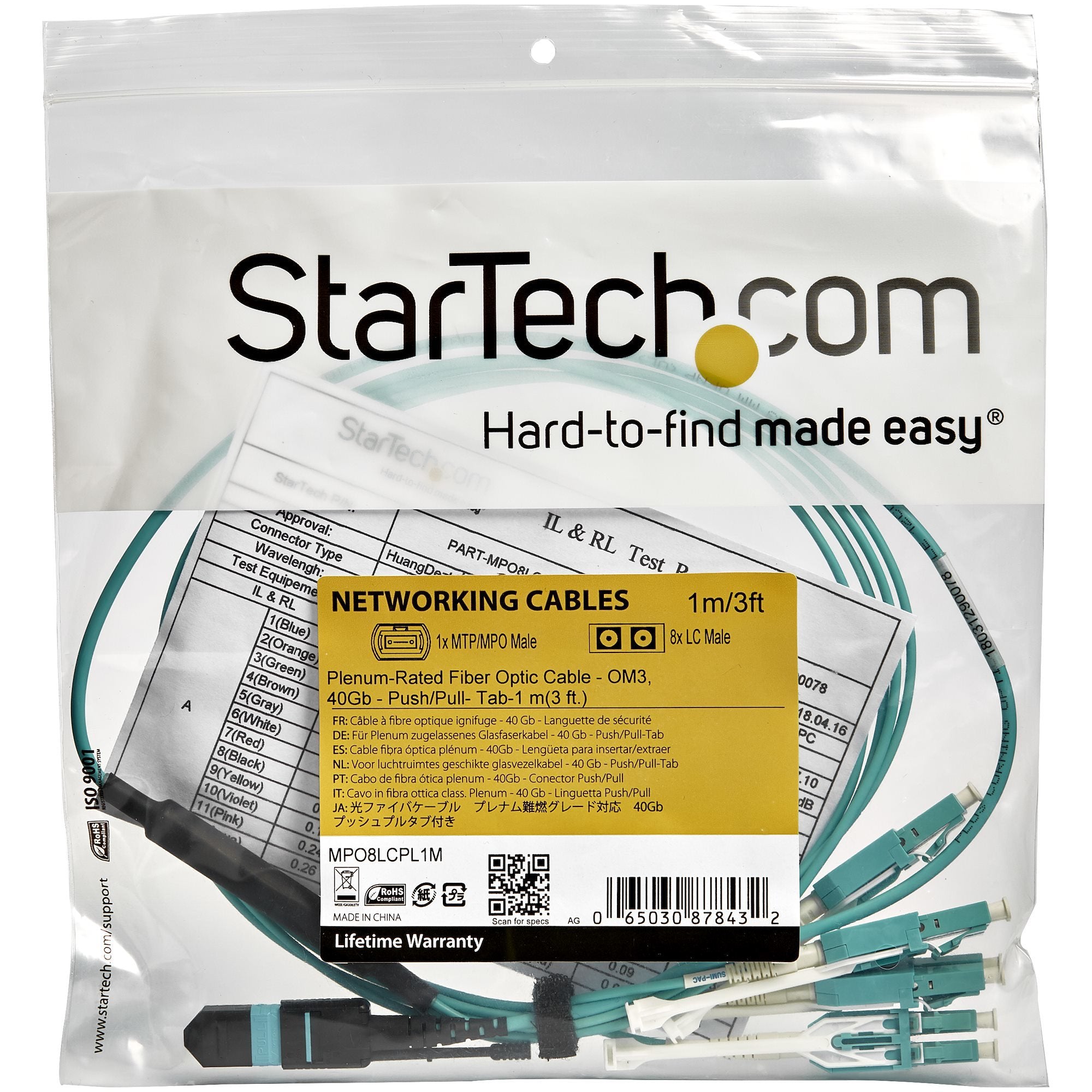 EAN 65030878944 - StarTech.com MPO8LCPL3M Cable de fibra óptica e InfiniBand 3 m MPO/MTP 8x LC Color aguamarina imagen 5