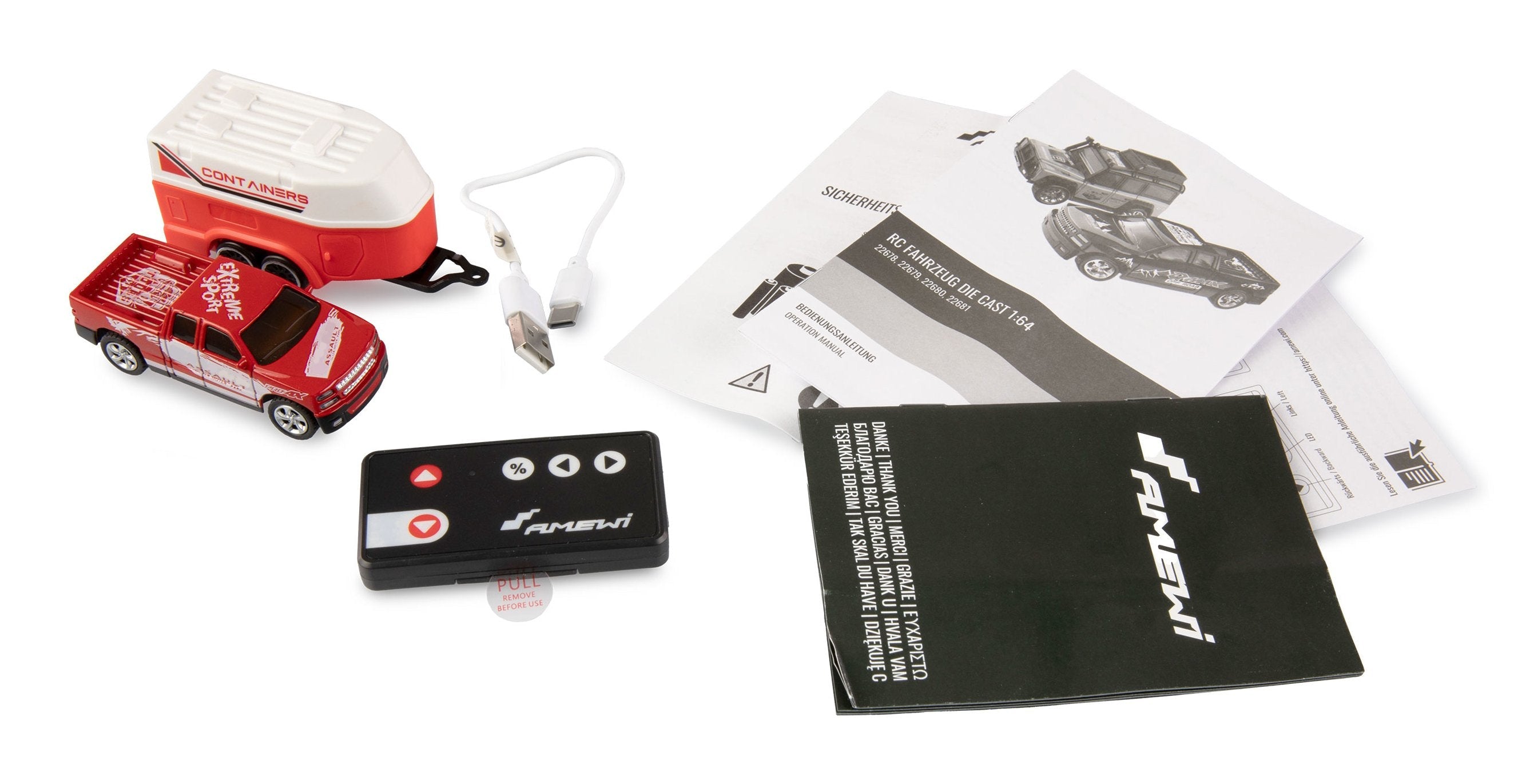 Amewi Rc Pickup Die Cam Con Pferdeanhänger 1:64 Rtr Rot