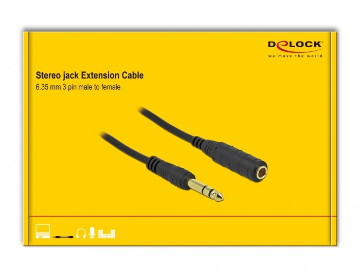 Delock Klinkencable De Extensión 6,35 Mm 3 Pin Macho A Hembra 5 M Negro