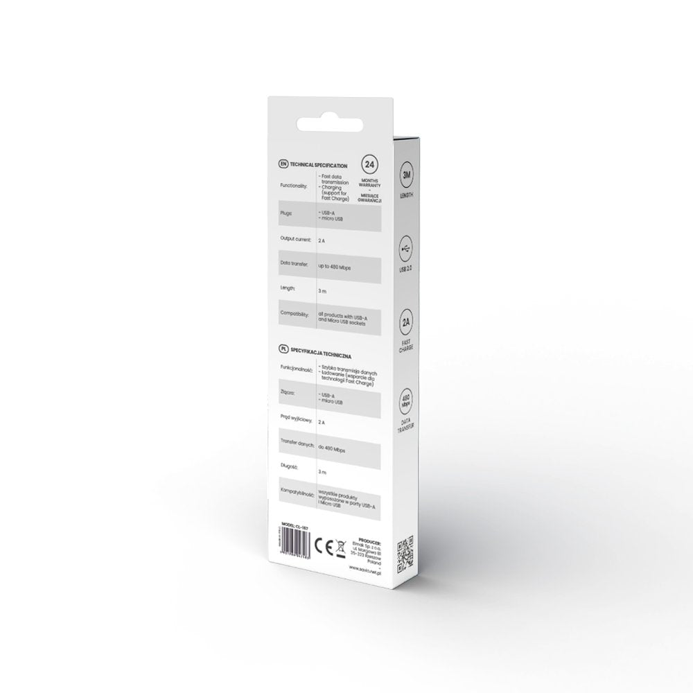 Cable Savio Usb-A - Micro Usb 3 M Blanco Cl-167