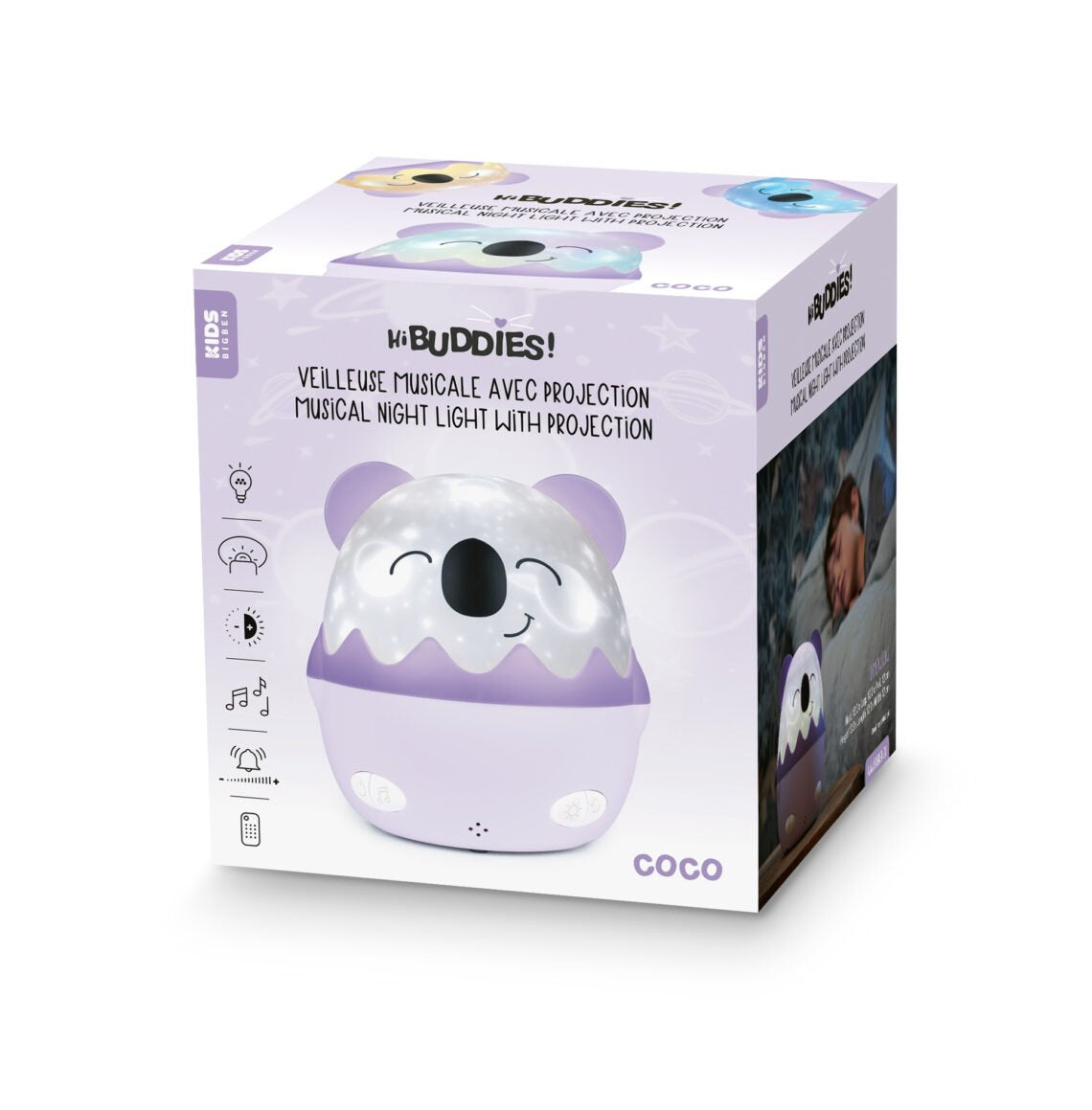 Bigben Kids Luz Nocturna Musical - Proyector 360° - 13 Proyecciones - 8 Melodias - Control Remoto - Inalambrica Y