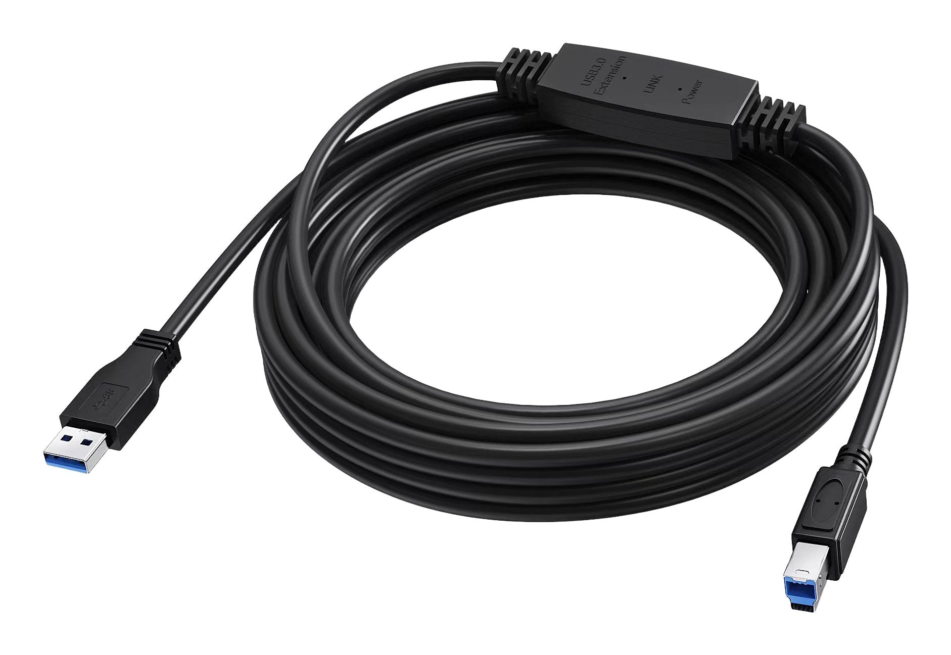 Cable Usb 3.0 De 5 M Amplificador Activo A Mitad Del Cable Conectores Niquelados Ancho De Banda 5 Gbps Usb A (M) A Usb B (M) Diámetro 5.5 Mm 28+24 Awg Negro
