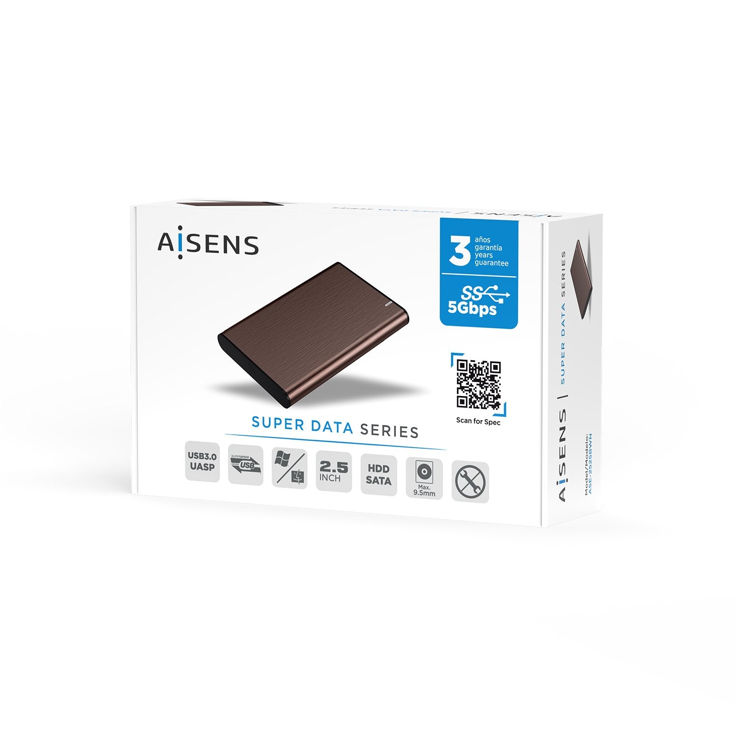 EAN 8436574706338 - AISENS ASE-2525BWN caja para disco duro externo Caja de disco duro (HDD) Marrón 2.5" imagen 7