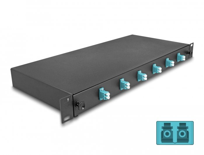 Delock 66998 Caja De Empalme De Fibra Óptica De 19? 6 X Lc Duplex Om3 1u Completamente Montada Lista Para Empalmar