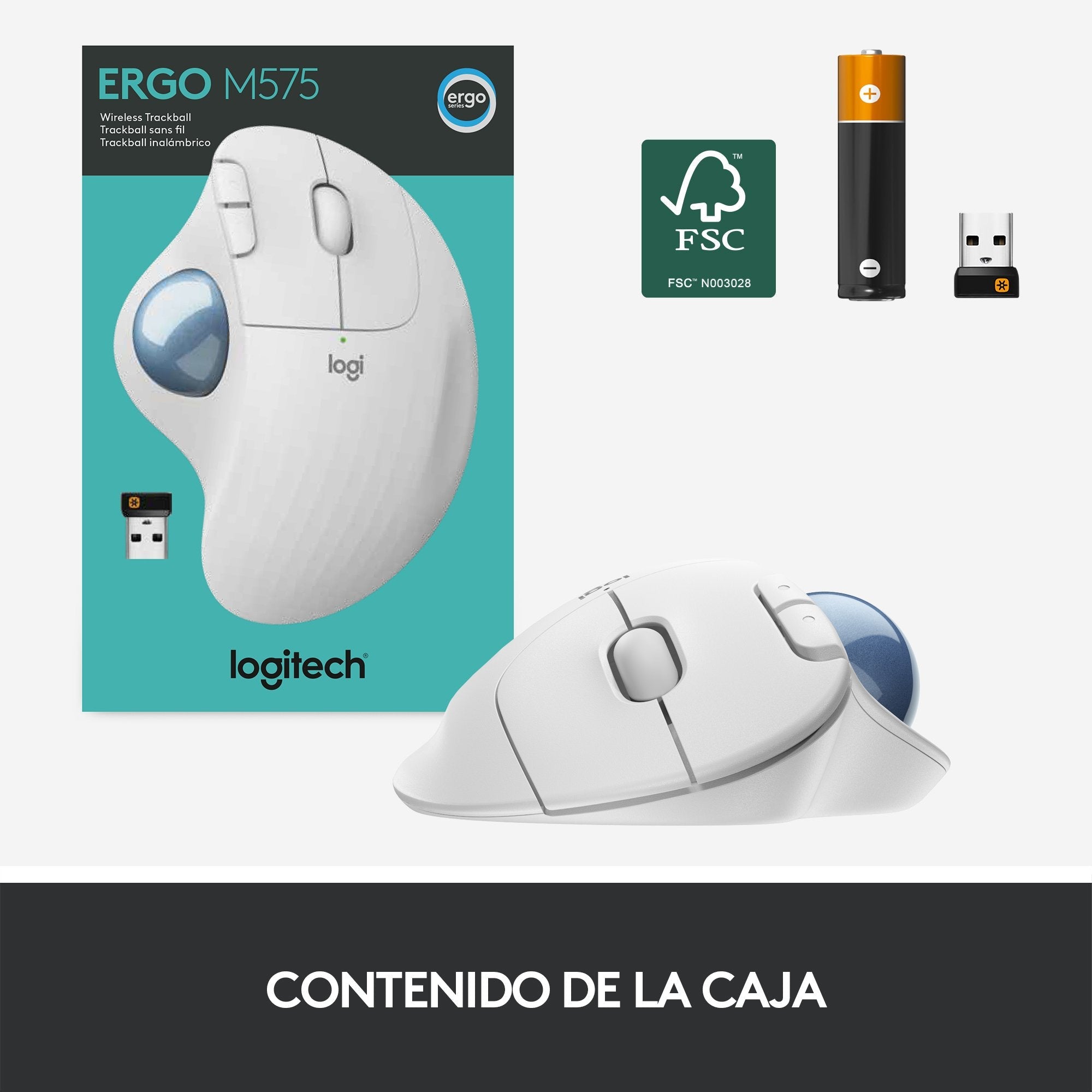Ratón Trackball Inalámbrico Por Bluetooth Logitech Ergo M575 Hasta 2000 Dpi Blanco Crudo