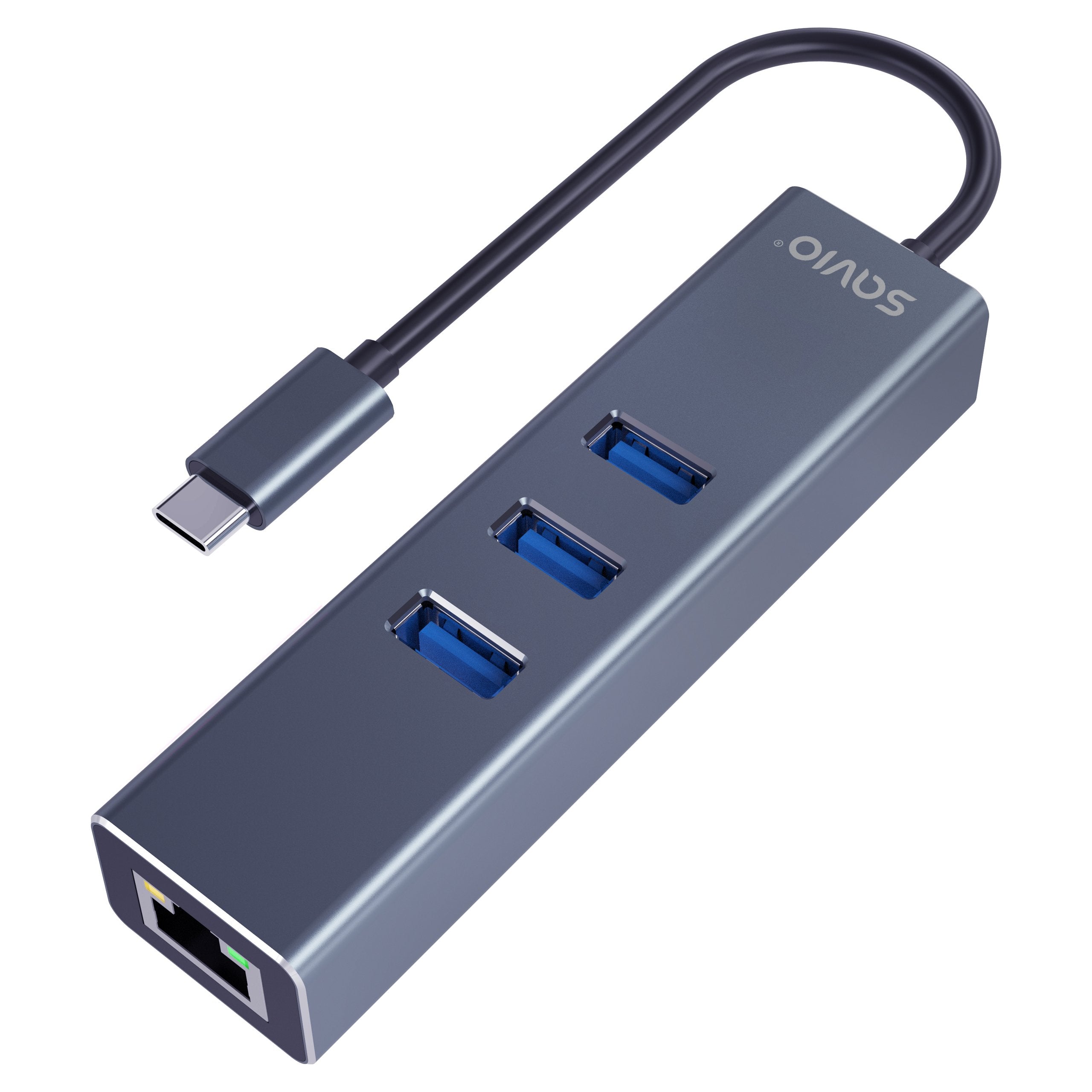 EAN 5901986047766 - Savio AK-57 USB-C - 3 x USB-A HUB with RJ-45 Gigabit Ethernet adapter 5000 Mbit/s grey 2 x USB 3.2 Gen 2 imagen 1