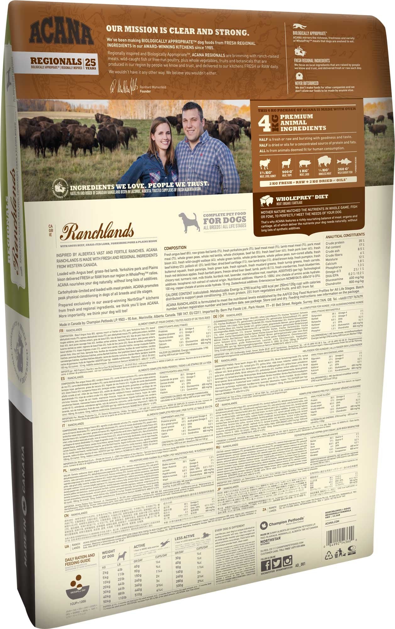 EAN 0064992543112 - Acana Dog TF Regionals Ranchlands 11,4 kg Adulto Ternera, Pescados, Cordero, Cerdo imagen 2