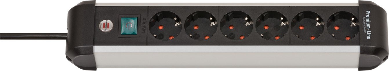 Regleta Brennenstuhl Premium-Alu-Line De 6 Contactos (Negro/Plata, 3 Metros, Con Interruptor De Seguridad)