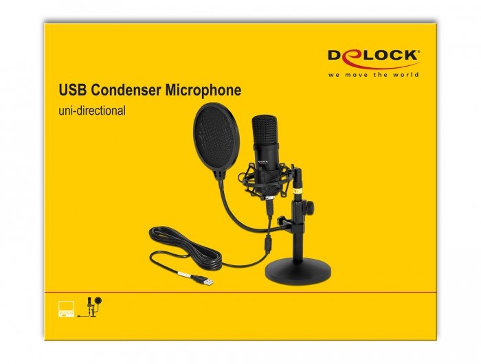 Delock Professional Usb Condensador Micrófono Negro, Configurado Para Podcasting Y Juegos 66300