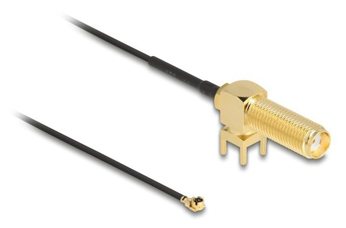 EAN 4043619120345 - DeLOCK Antenna Cable SMA 90° PCB jack bulkhead cable coaxial 0,15 m I-PEX MHF1 Negro, Oro imagen 1