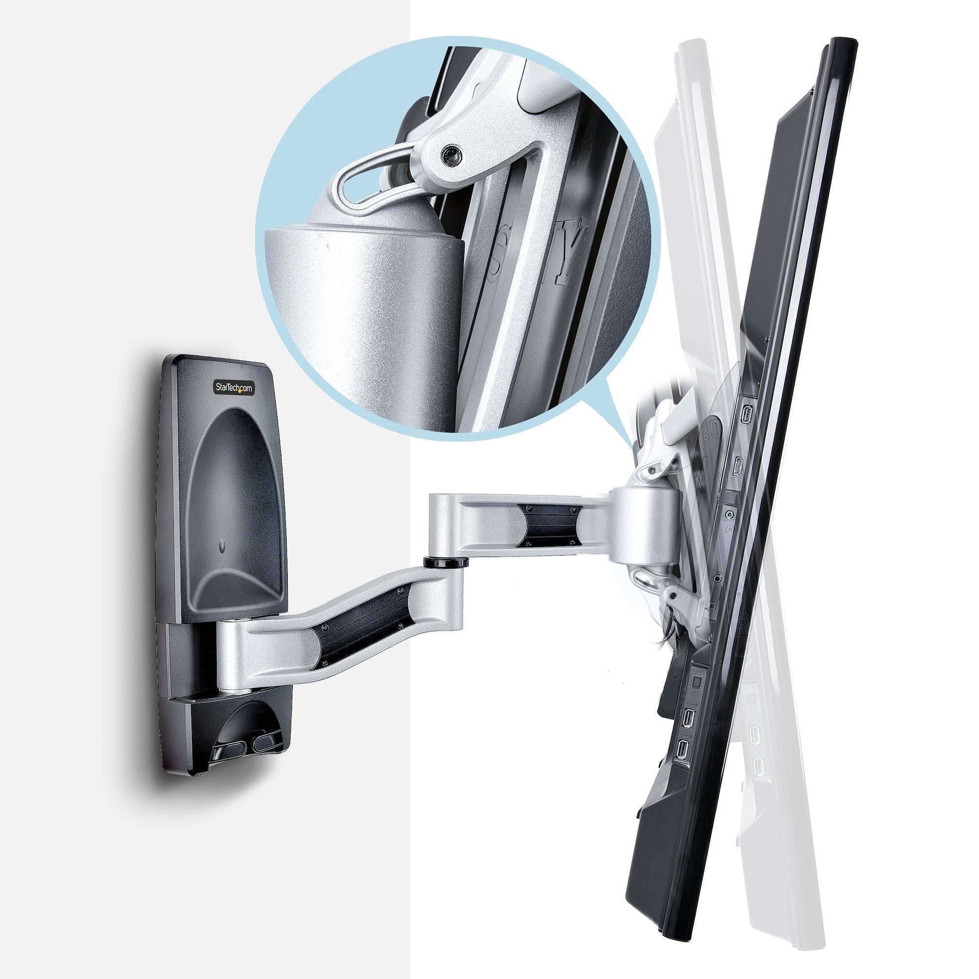 Startech.Com Soporte De Montaje Articulado De Pared Para Televisores - Soporte Vesa De Pared - Soporta Tv Plano O Curvos De 65 O 45kg - Perfil Bajo Retraible - De Esquina