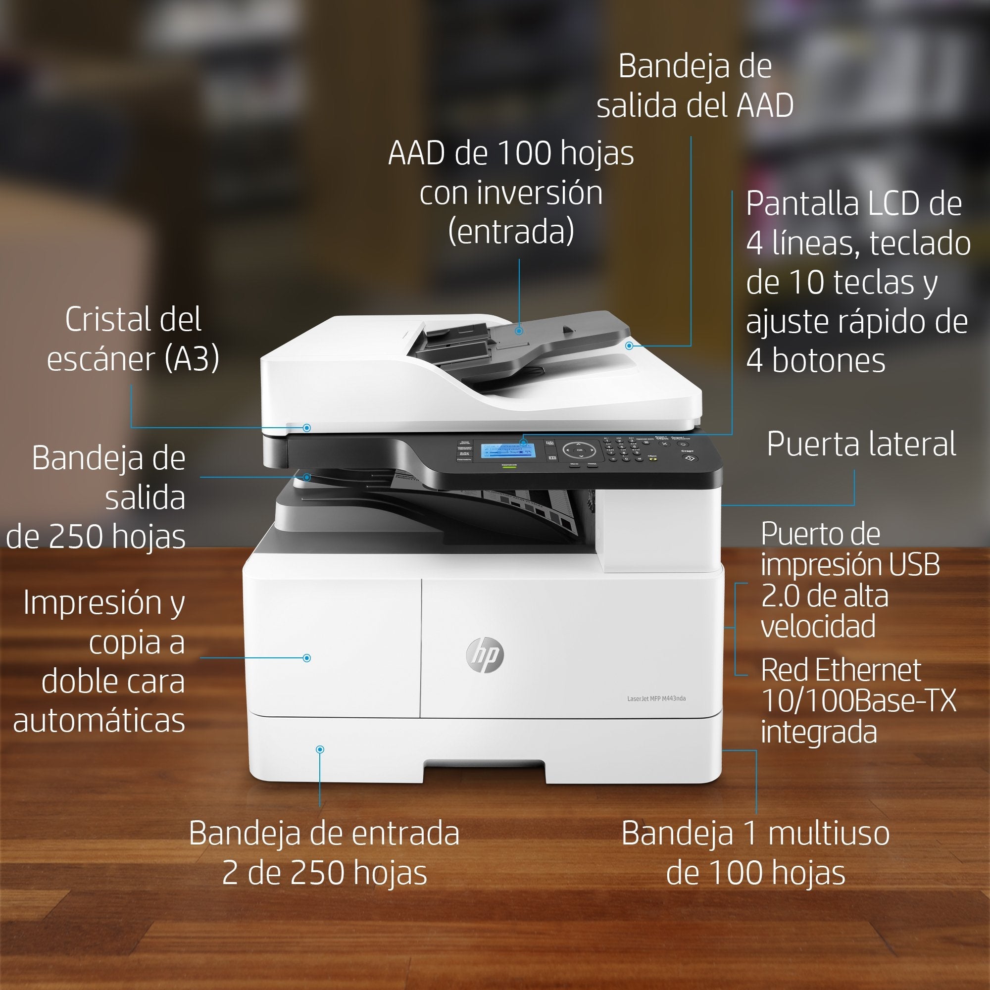 Hp Laserjet Mfp M443nda A3 Monochrom Usb Laser Print Copy Scan 25ppm