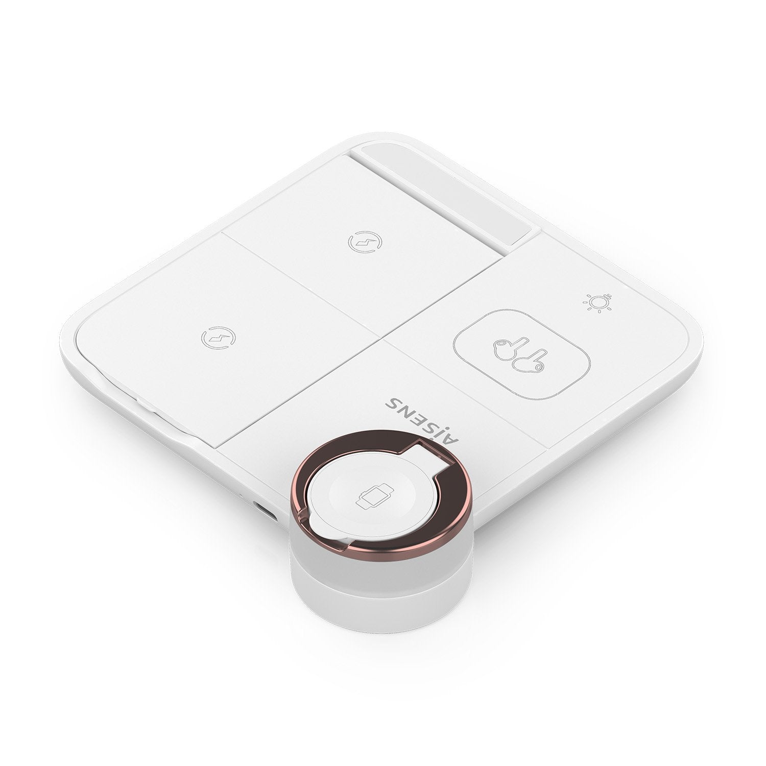 Aisens Cargador Inalambrico Usb-C 4 En 1 De 15w Para Movil, Apple Watch, Auriculares Con Estuche De Carga, Blanco