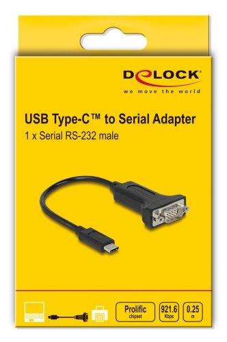 Delock Adapter Usb Type-C Zu 1 X Seriell Rs-232 D-Sub 9 Pin Stecker Mit Muttern 25 Cm