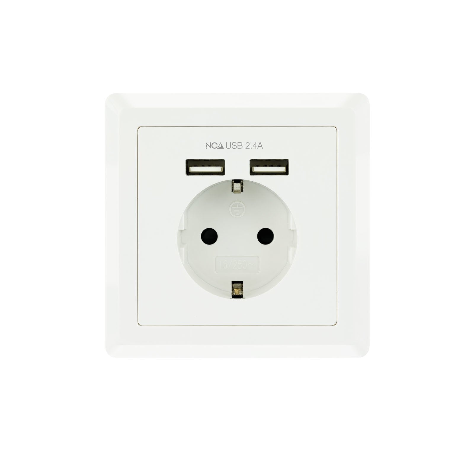 Nanocable Roseta Base De Enchufe De Pared Empotrable Tipo Schuko Con 2 Tomas Usb 2.4a - Blanco