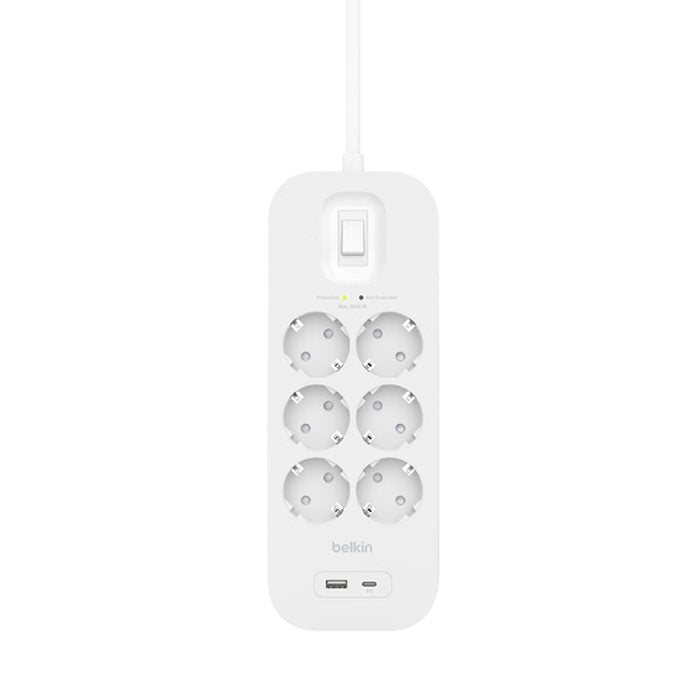 Regleta Belkin Surge Socket 6 Tomas, Usb-A+C, 650j.Srb002vf2m
