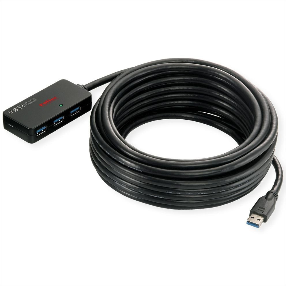 Roline Usb 3.2 Gen 1 4-Port Hub Mit Repeater, Schwarz, 10 M