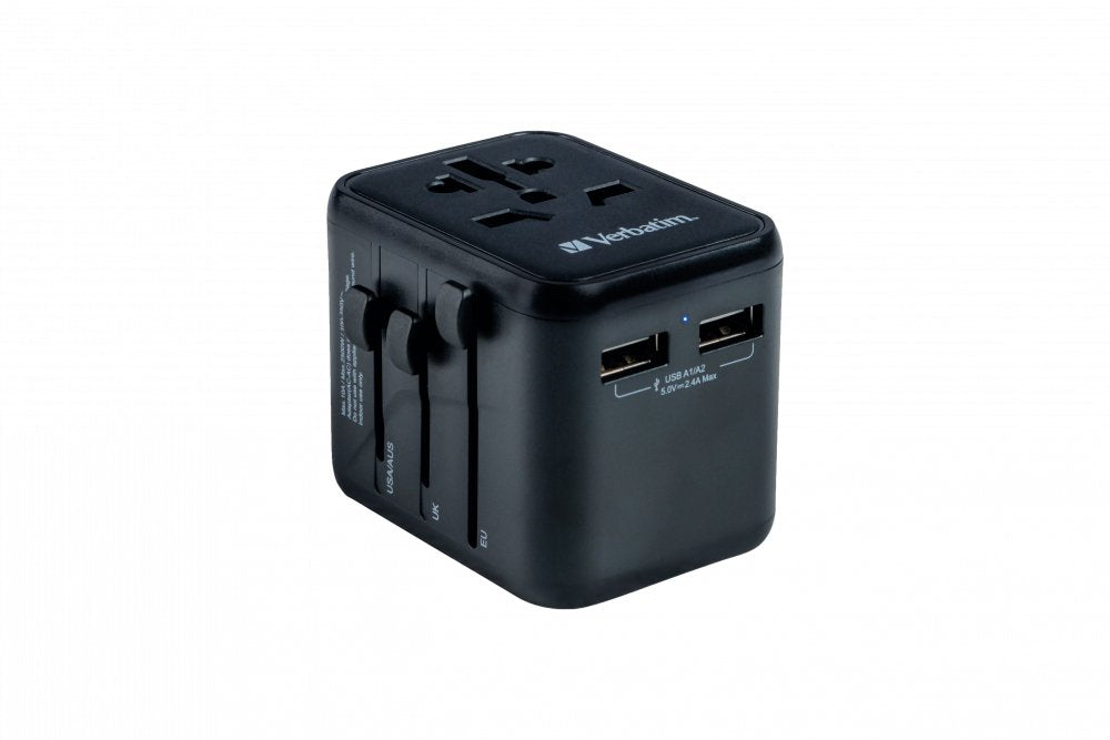 Verbatim Adaptador De Carga, Universal Travel, Uta-01, Negro 100-250 V, 2x Usb Tipo A