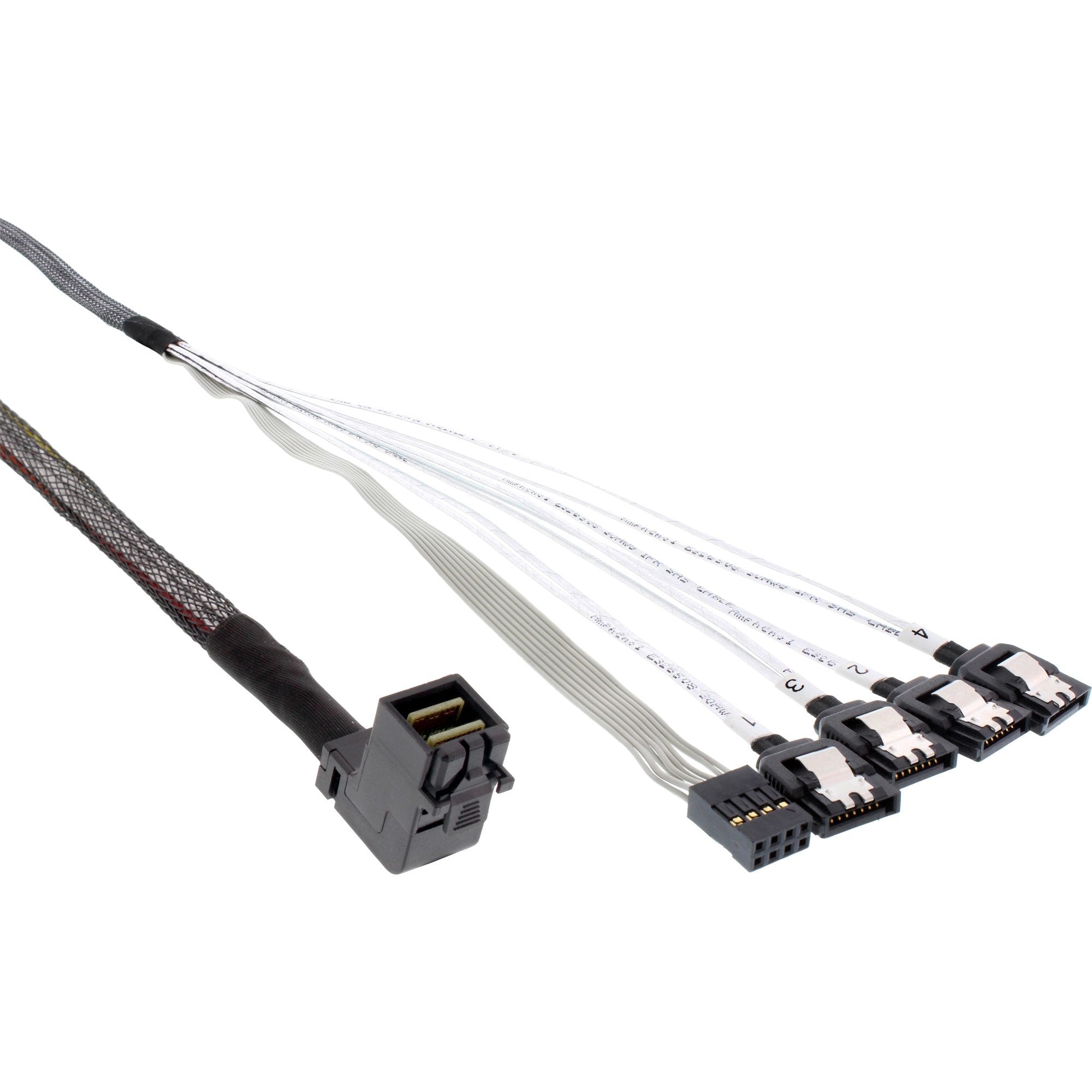 Cable Inline Mini Sas Hd Sff-8643 En Ángulo A 4x Sata + Banda Lateral De 0,5 M