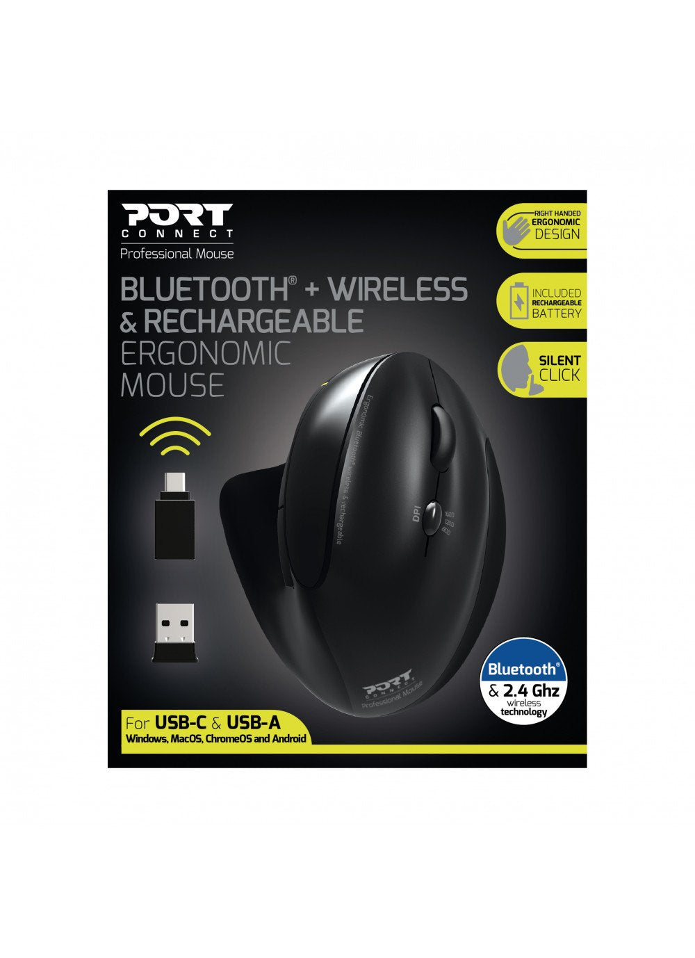 Port Designs 900706-Bt Ratón Mano Derecha Rf Wireless + Bluetooth Óptico 1600 Dpi