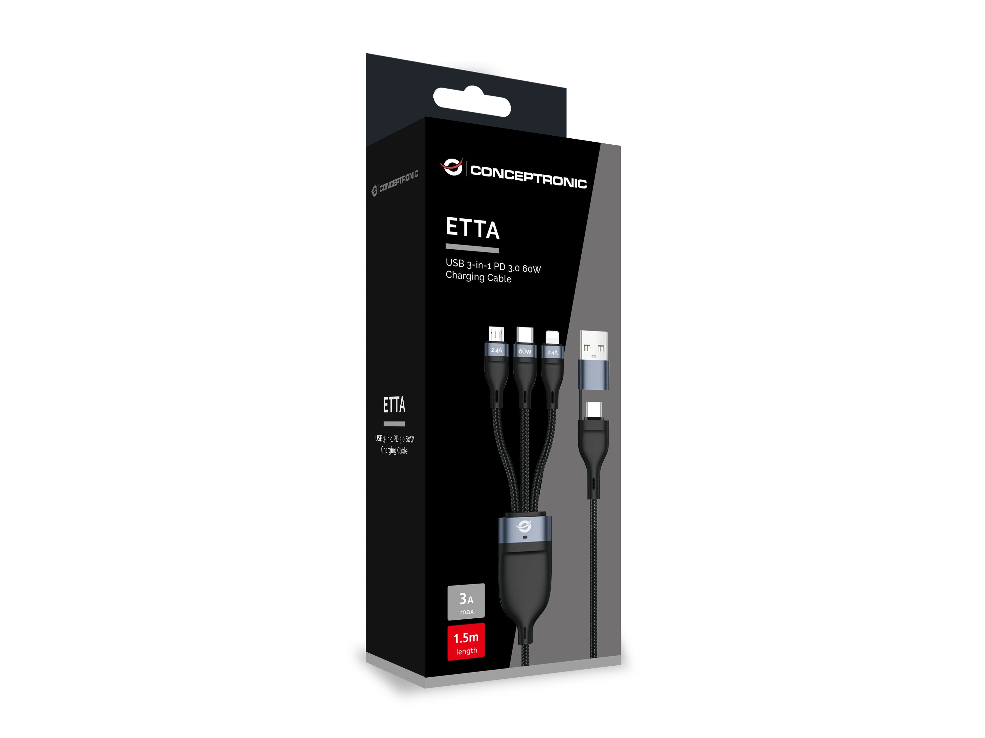 EAN 4015867237960 - Conceptronic ETTA05B15 cable USB USB 2.0 1,5 m USB C USB C/Micro-USB B/Lightning Negro imagen 3