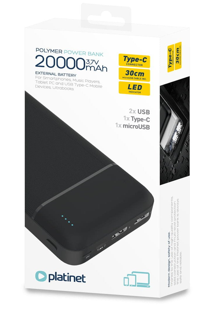 Platinet Power Bank 20.000mah Polymero Abs Negro